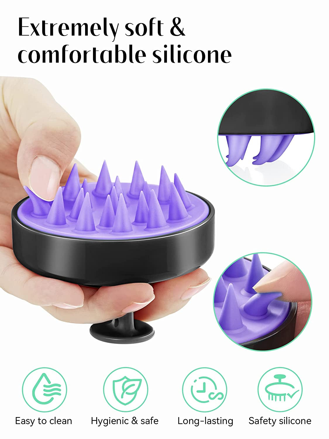 HEETA Scalp Massager Hair Growth, Scalp Scrubber with Soft Silicone Bristles for Hair Growth & Dandruff Removal, Hair Shampoo Brush for Scalp Exfoliator, Black