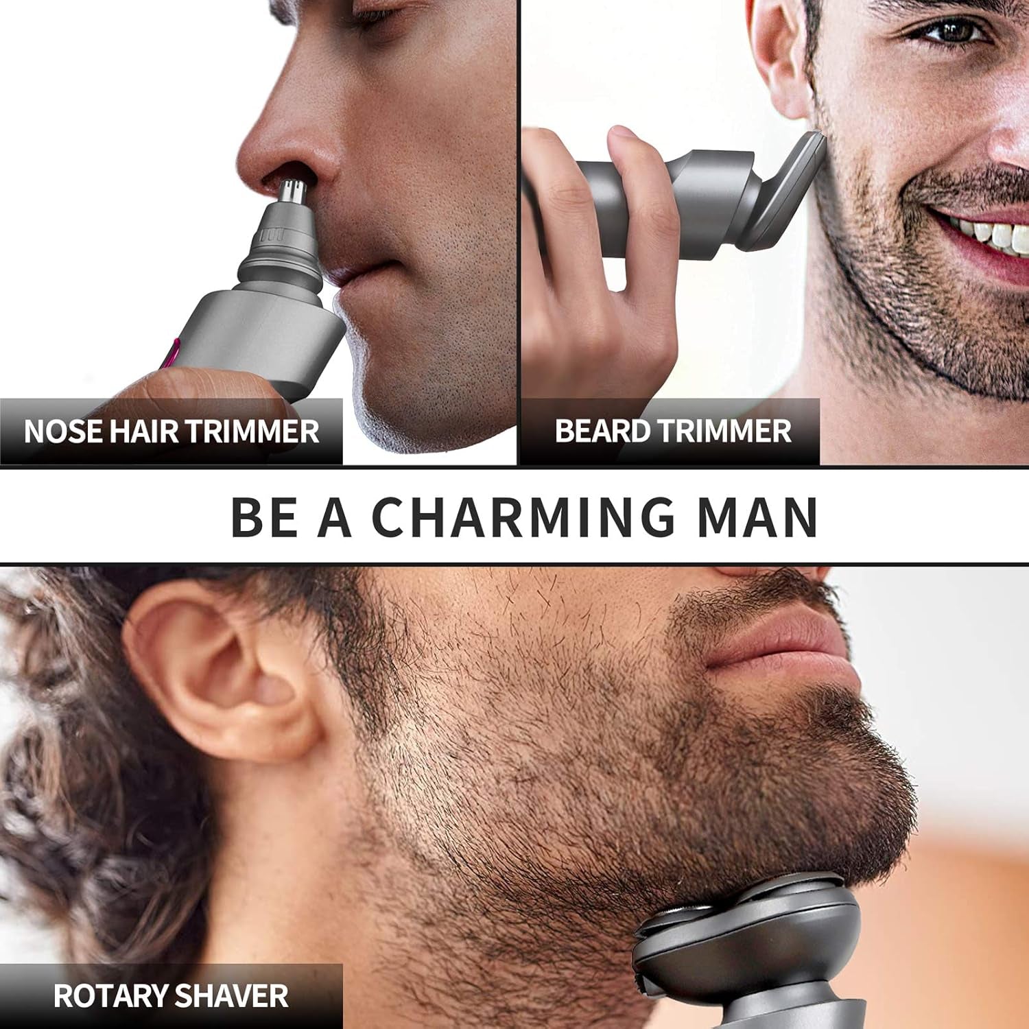 Electric Razor Rechargeable Face Shaver - Rotary Shaver Beard Nose Hair Trimmer, Waterproof Wet/Dry Shaving Kit with 3 in 1 Rotary Razor, Standing Rechargeable Base, USB Recharging, Aurora Gray