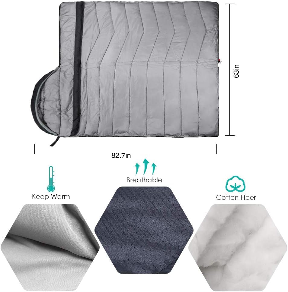 CANWAY Double Sleeping Bag,2 Person Sleeping Bag Lightweight Waterproof with 2 Pillows for Camping, Backpacking, or Hiking for Adults or Teens Queen Size XL & XXL