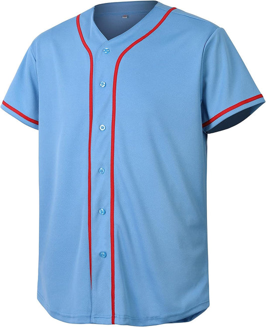CUTHBERT Solid Baseball Jersey Shirt for Men and Women, Plain Casual Short Sleeves Button down T-Shirt