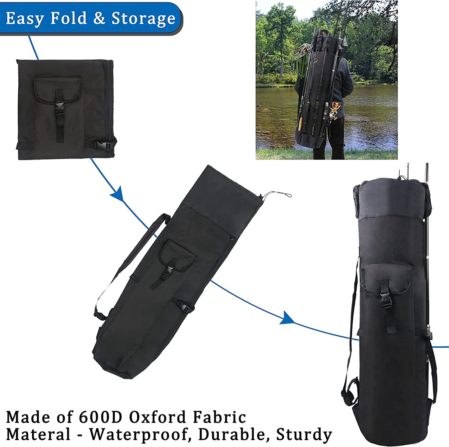 AGOOL Fishing Rod Carrier Fishing Pole Bag Fishing Rod Case Fishing Bag Fishing Gear Equipment Fishing Rod Bag Travel Carry Case Large Capacity Waterproof Fishing Reel Bag Case Fishing Gifts for Men