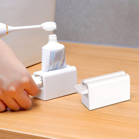 Minimalist Toothpaste Tube Roller Squeezers Set of 2 ABS Plastic & Silicone Pad Toothpaste Squeezer Rollers,Eco-Friendly Toothpaste Holder Dispenser - White…