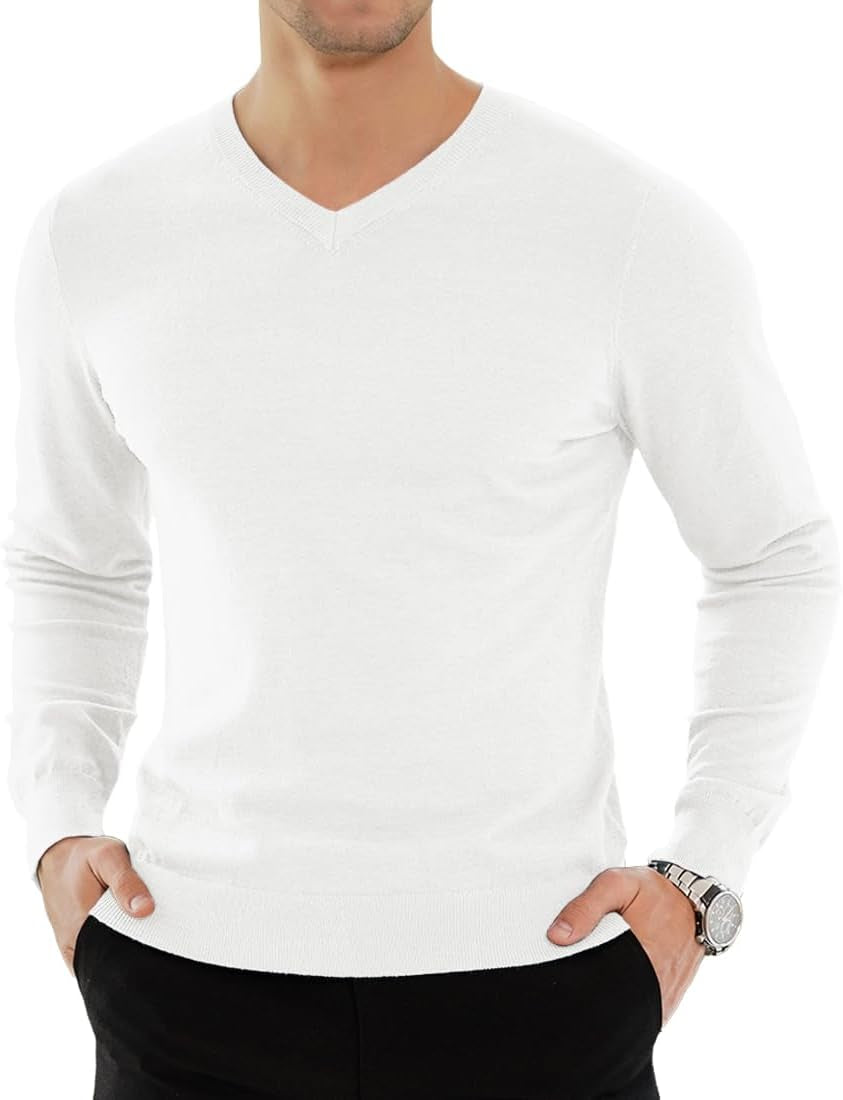 YTD Men'S Casual Slim Fit V-Neck Pullover Long Sleeve Knitted Pullover Sweaters