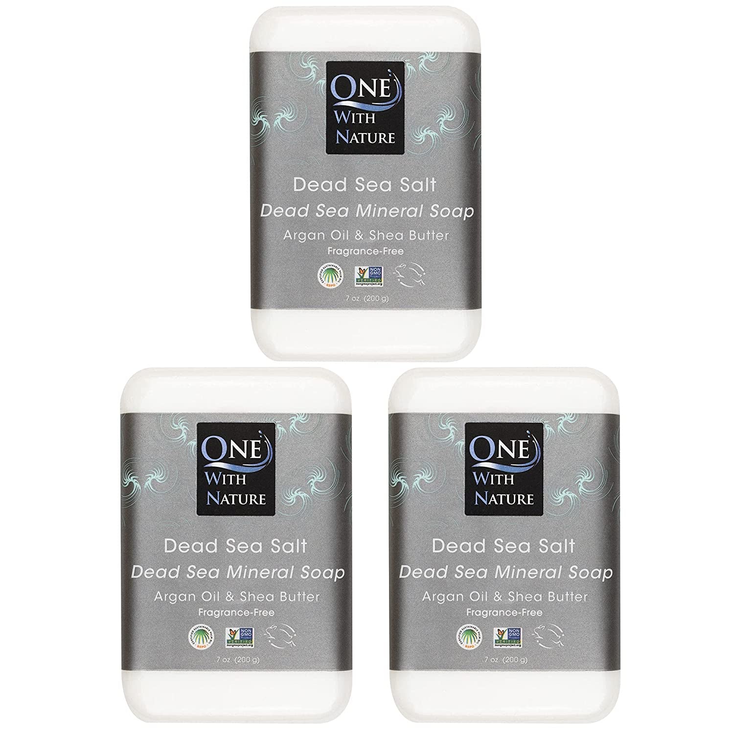 One with Nature 4 Oz Variety 3Pk-Mud, Activated Charcoal, and Dead Sea Mineral Soap with Argan Oil & Shea Butter - Dead Sea Salt Contains Magnesium, Sulfur & 21 Essential Minerals - Acne, Eczema