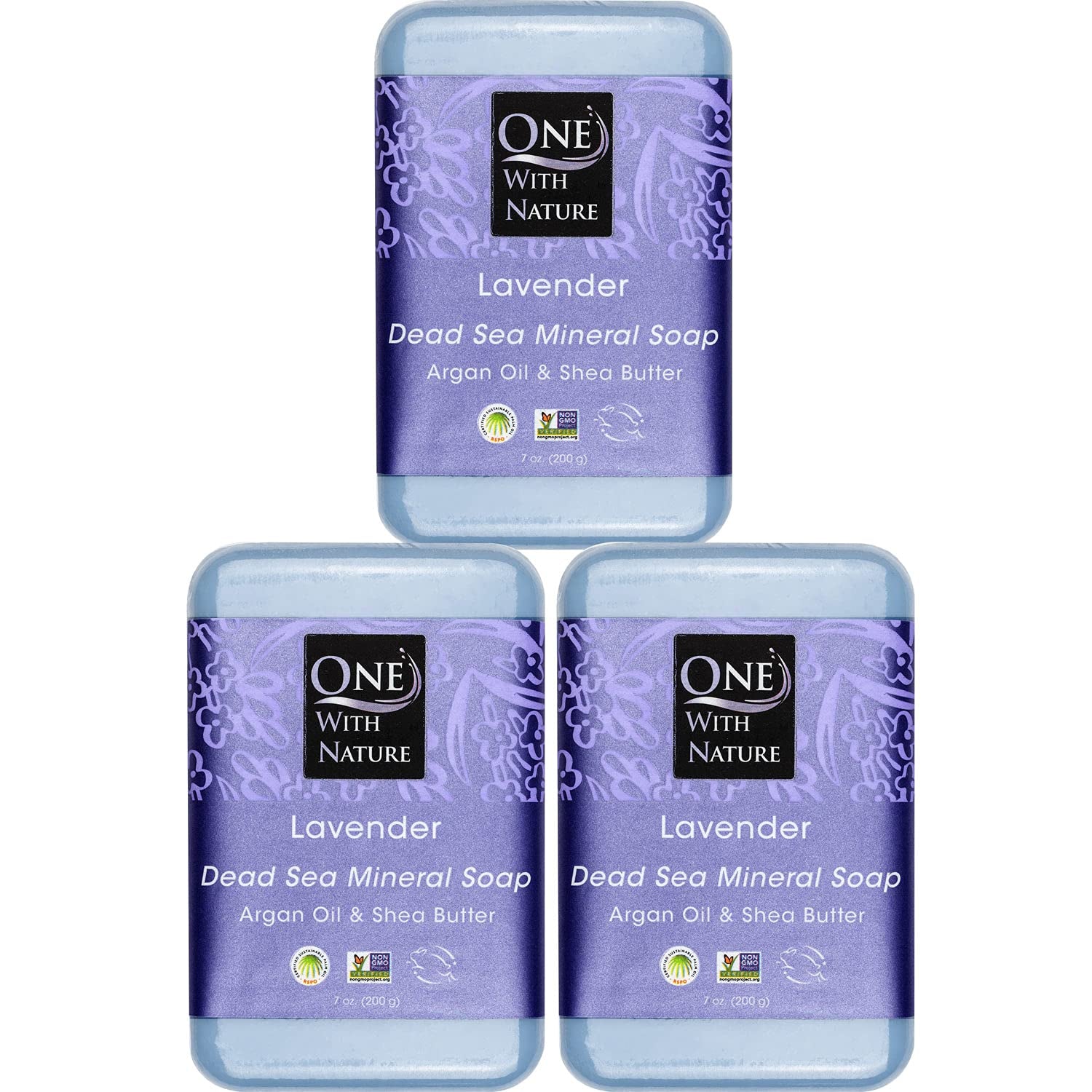 One with Nature 4 Oz Variety 3Pk-Mud, Activated Charcoal, and Dead Sea Mineral Soap with Argan Oil & Shea Butter - Dead Sea Salt Contains Magnesium, Sulfur & 21 Essential Minerals - Acne, Eczema