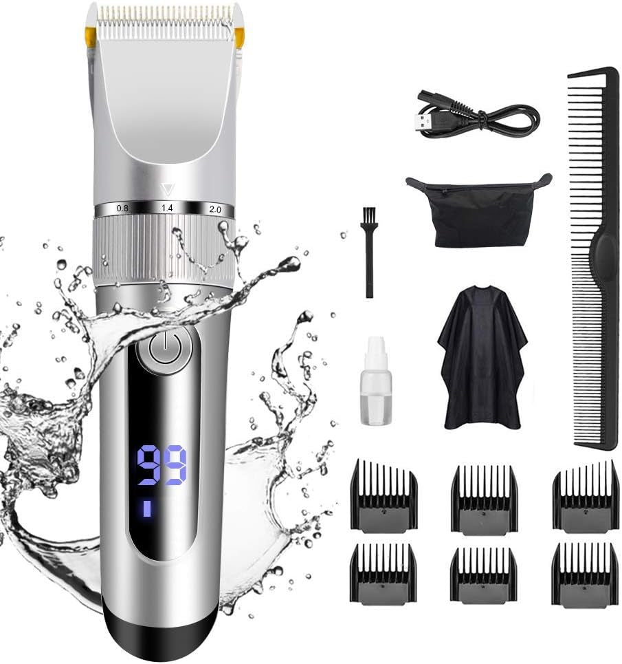 Electric Hair Clippers for Men - Professional Hair Trimmers Set Rechargeable Cordless with LED Display Quite IPX7 Waterproof Hair Cutting Kit Barber Trimmer Kit