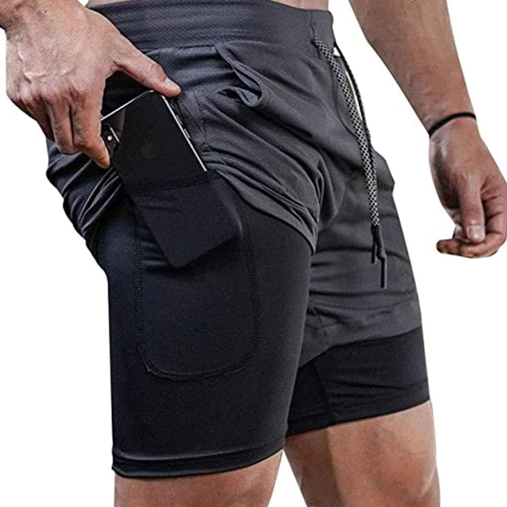 Surenow Mens Running Shorts，Workout Running Shorts for Men，2-In-1 Stealth Shorts，7-Inch Gym Yoga Outdoor Sports Shorts