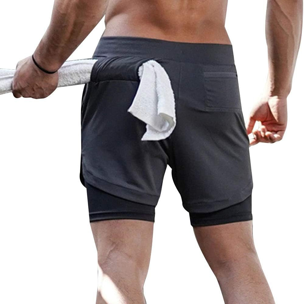 Surenow Mens Running Shorts，Workout Running Shorts for Men，2-In-1 Stealth Shorts，7-Inch Gym Yoga Outdoor Sports Shorts