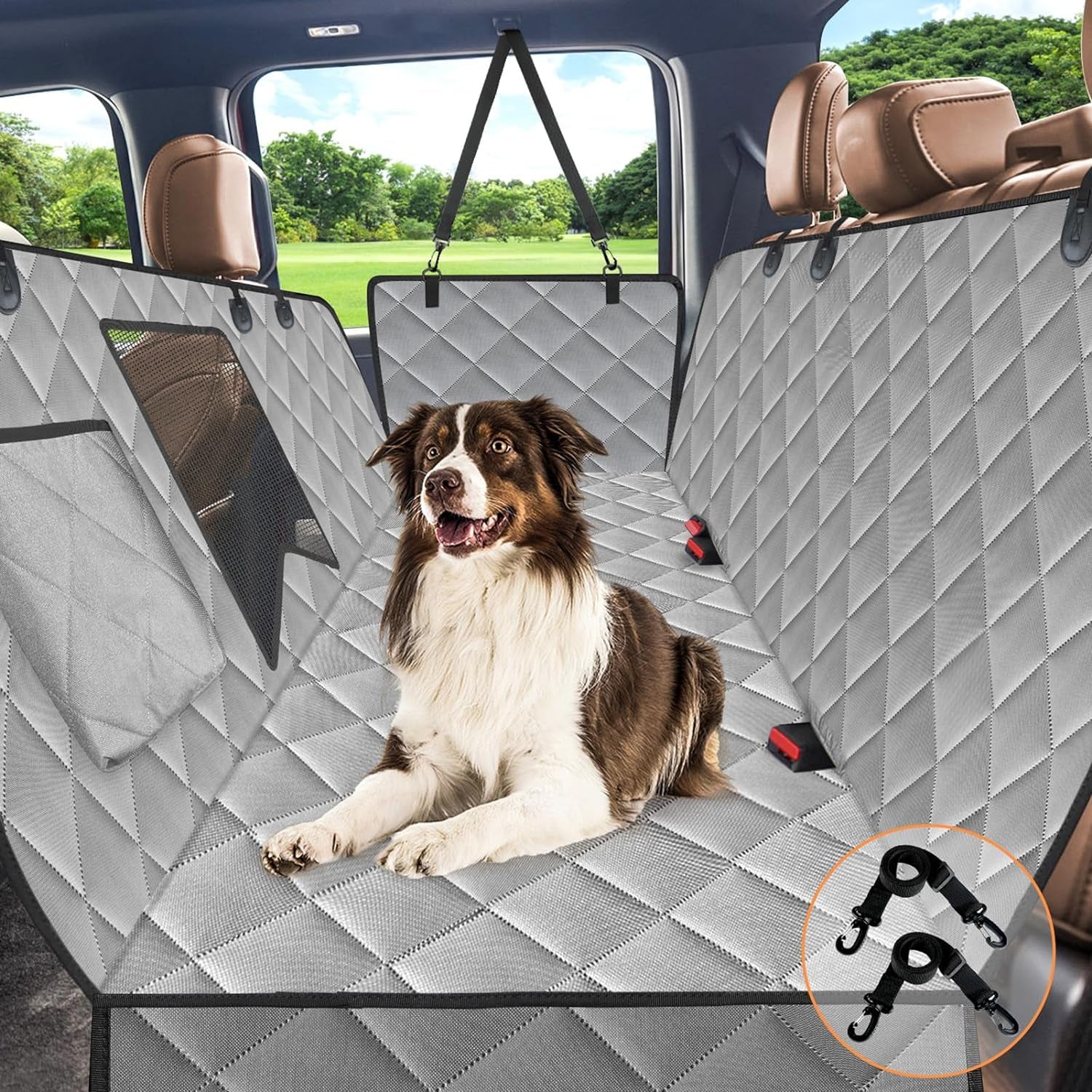 Kytely Dog Car Seat Cover for Back Seat,Waterproof Hammock with Mesh Window, Anti-Scratch Nonslip Car Seat Protector for Dogs, 600D Heavy Duty Dog Seat Cover for Cars Trucks and Suvs
