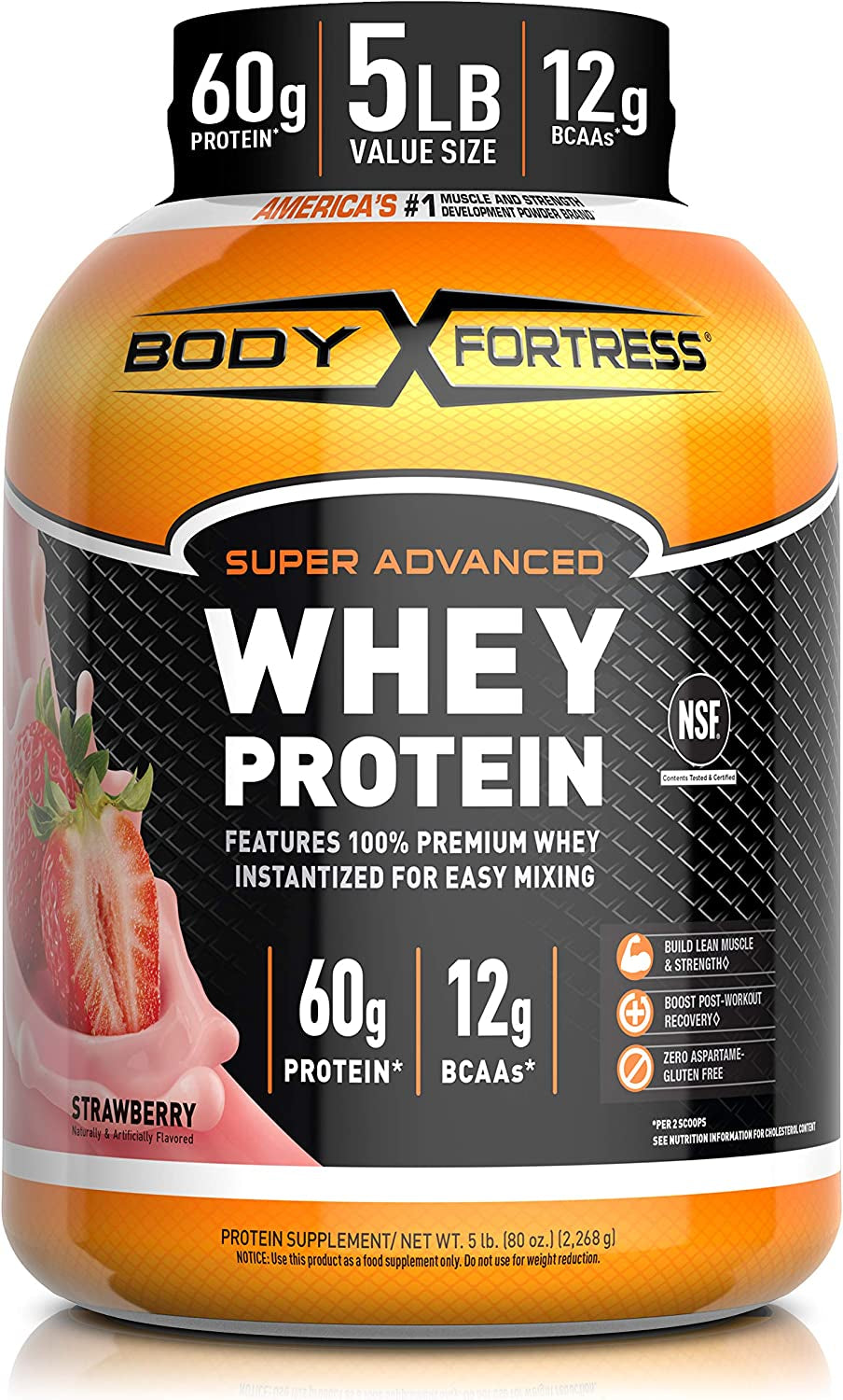 Body Fortress Whey Protein Powder 5 Lb, Strawberry