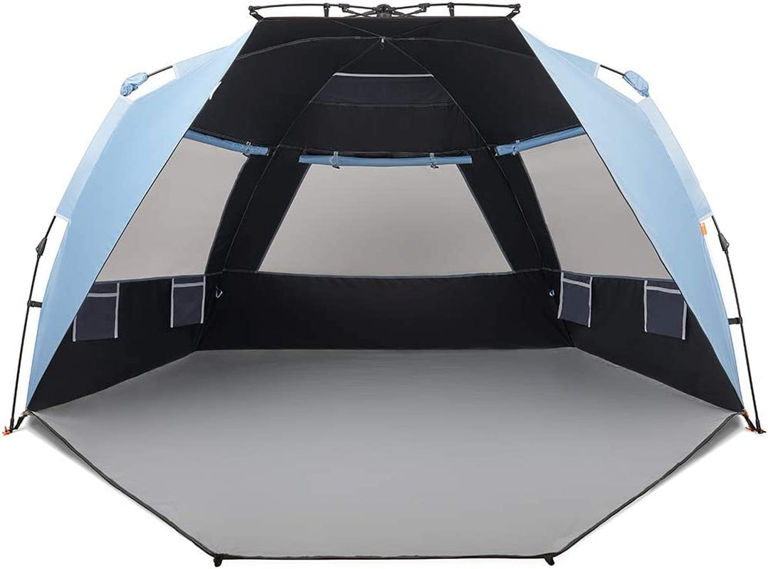 Easthills Outdoors Instant Shader Dark Shelter XL Beach Tent 99" Wide for 4-6 Person Sun Shelter UPF 50+ with Extended Zippered Porch Pacific Blue