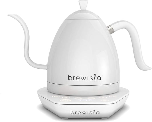 Brewista Artisan Electric Gooseneck Kettle, 1 Liter, for Pour over Coffee, Brewing Tea, LCD Panel, Precise Digital Temperature Selection, Flash Boil and Keep Warm Settings (All White)