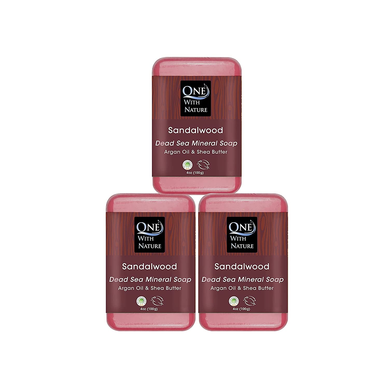 One with Nature 4 Oz Variety 3Pk-Mud, Activated Charcoal, and Dead Sea Mineral Soap with Argan Oil & Shea Butter - Dead Sea Salt Contains Magnesium, Sulfur & 21 Essential Minerals - Acne, Eczema