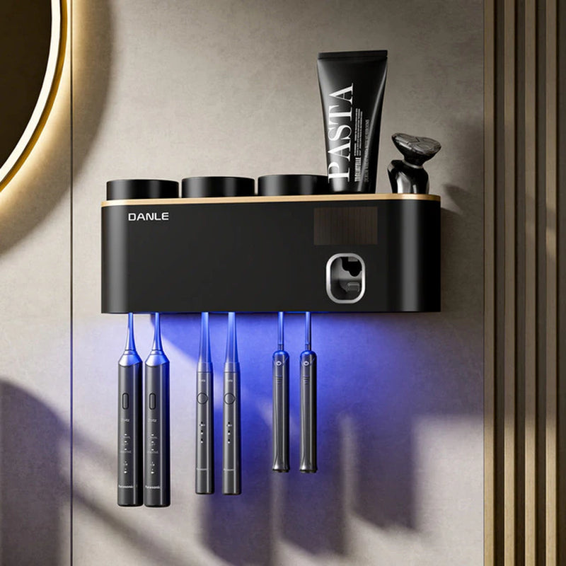 Multi-Functional Smart Toothbrush Holder Wall-Mounted Toothbrush Cup Holder Bathroom Shelf Toothpaste Dispenser