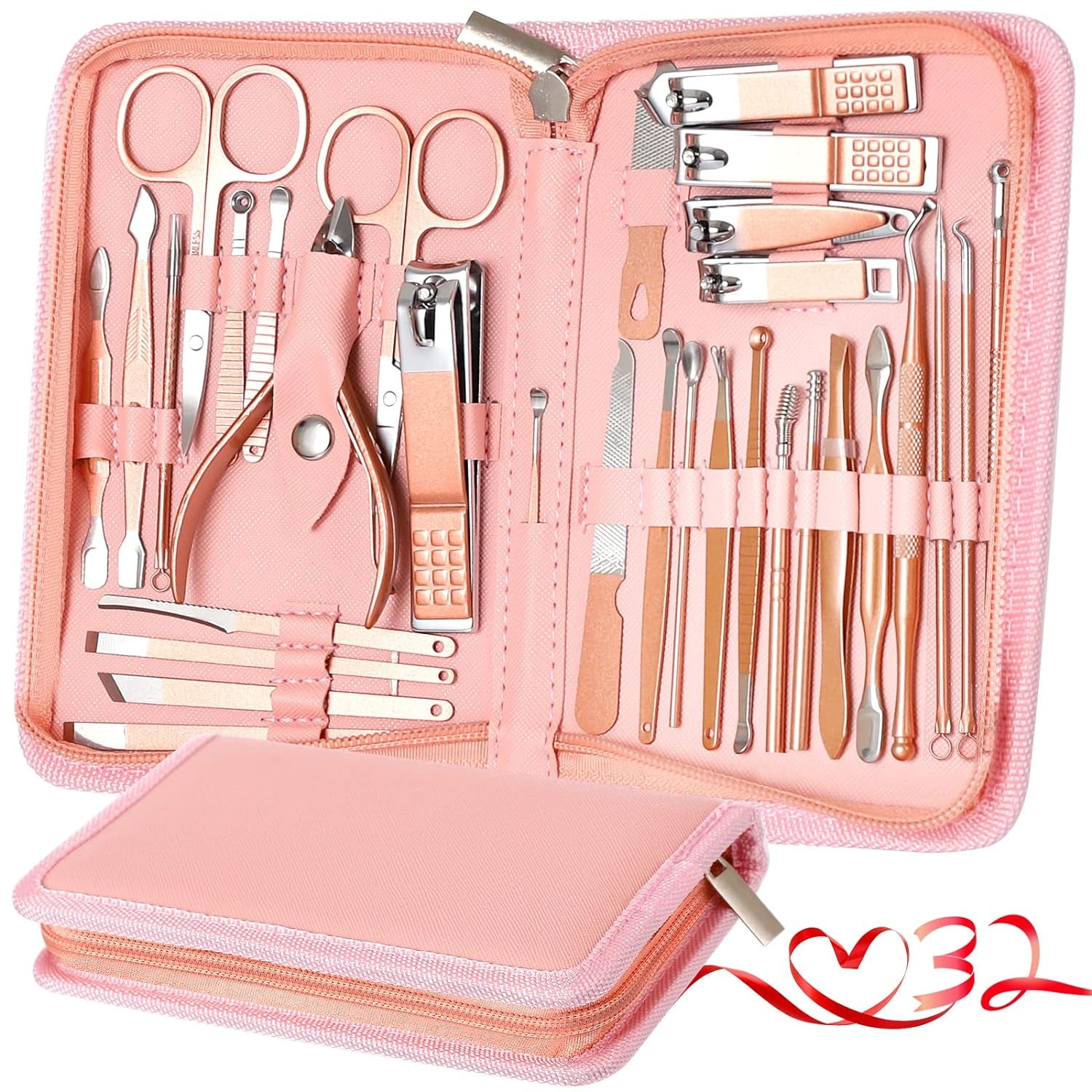 Manicure Set Pedicure Kit Professional 19 Pcs Nail Clipper for Men & Women Stainless Steel Sharp Cutter Grooming Nose Hair Scissors…Black Fingernails & Toenails with Portable Case (Wine Red_19 Pieces)