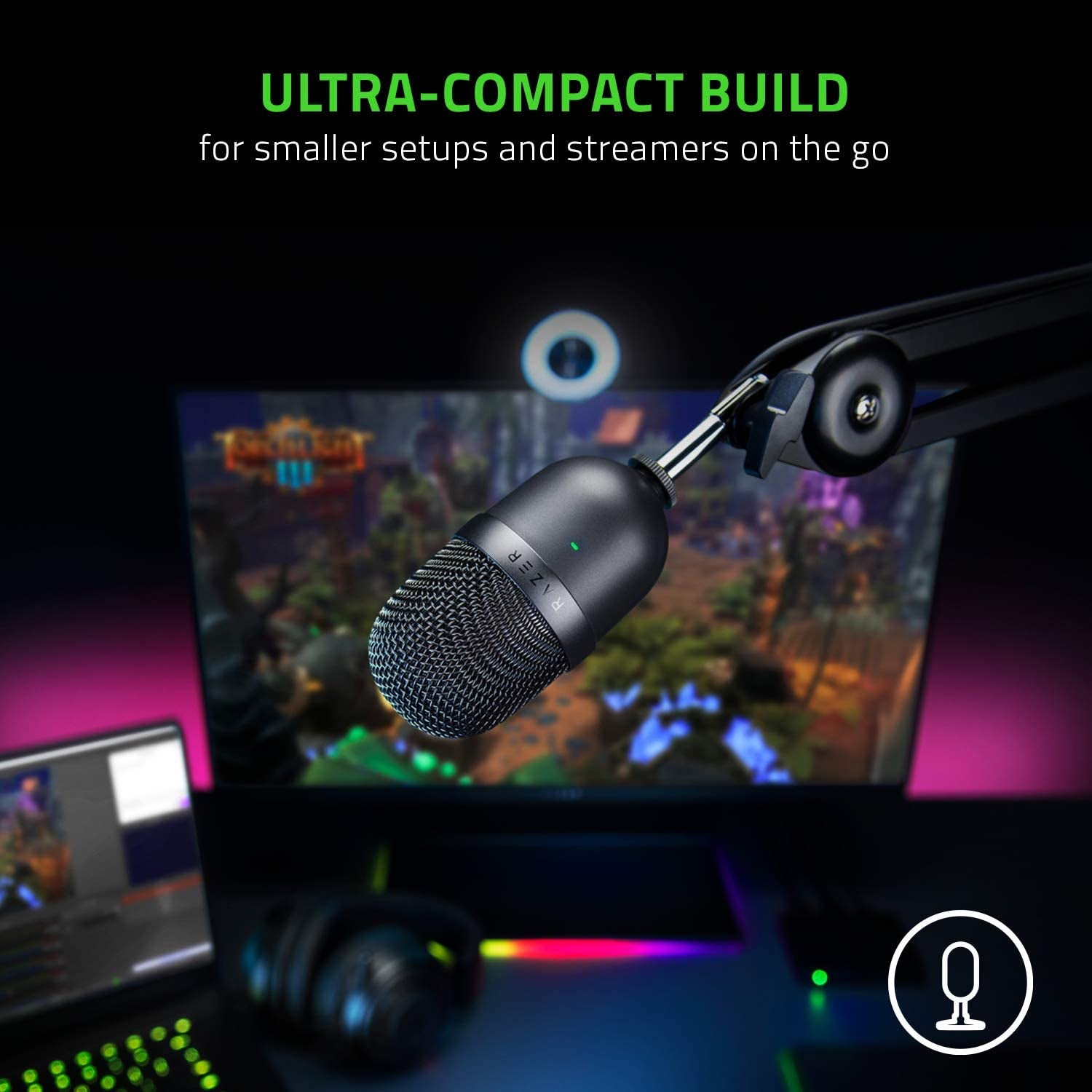 Razer Seiren Mini USB Condenser Microphone: for Streaming and Gaming on PC - Professional Recording Quality - Precise Supercardioid Pickup Pattern - Tilting Stand - Shock Resistant - Classic Black