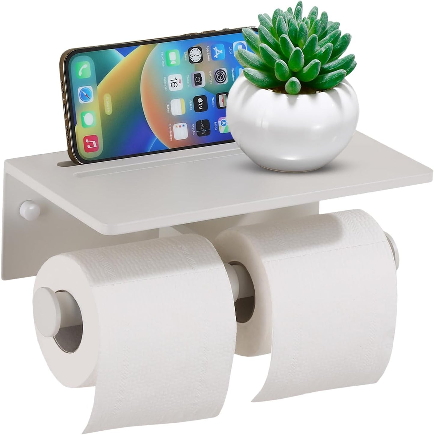 Smarthome Toilet Paper Holder with Shelf, Aluminum Tissue Roll Dispenser with Mobile Phone Storage Shelf for Bathroom, 3M Self Adhesiv or Wall-Mounted with Screws, Antique Brass