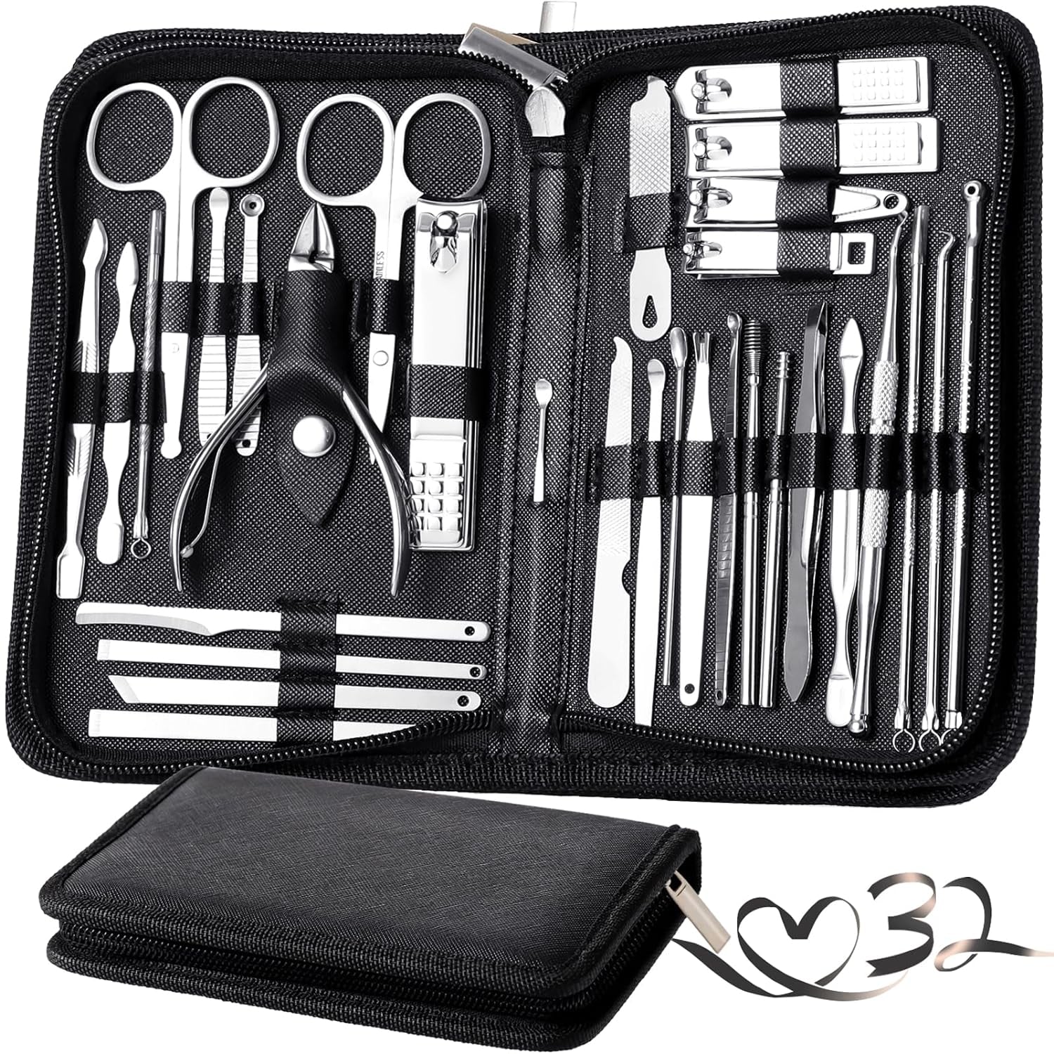 Manicure Set Pedicure Kit Professional 19 Pcs Nail Clipper for Men & Women Stainless Steel Sharp Cutter Grooming Nose Hair Scissors…Black Fingernails & Toenails with Portable Case (Wine Red_19 Pieces)