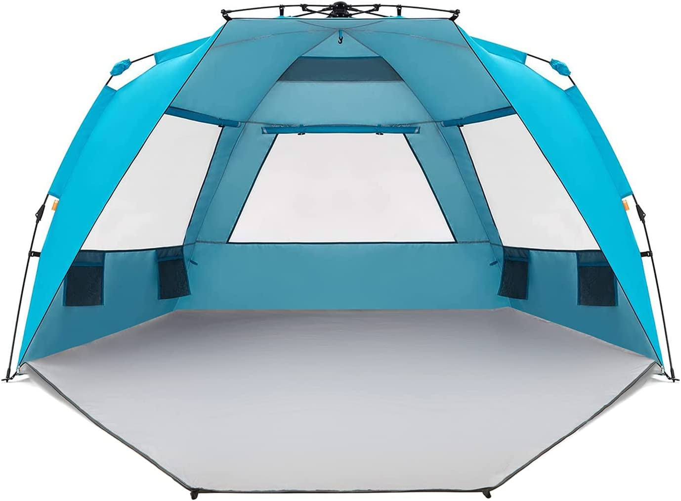 Easthills Outdoors Instant Shader Dark Shelter XL Beach Tent 99" Wide for 4-6 Person Sun Shelter UPF 50+ with Extended Zippered Porch Pacific Blue