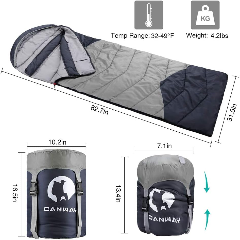CANWAY Double Sleeping Bag,2 Person Sleeping Bag Lightweight Waterproof with 2 Pillows for Camping, Backpacking, or Hiking for Adults or Teens Queen Size XL & XXL