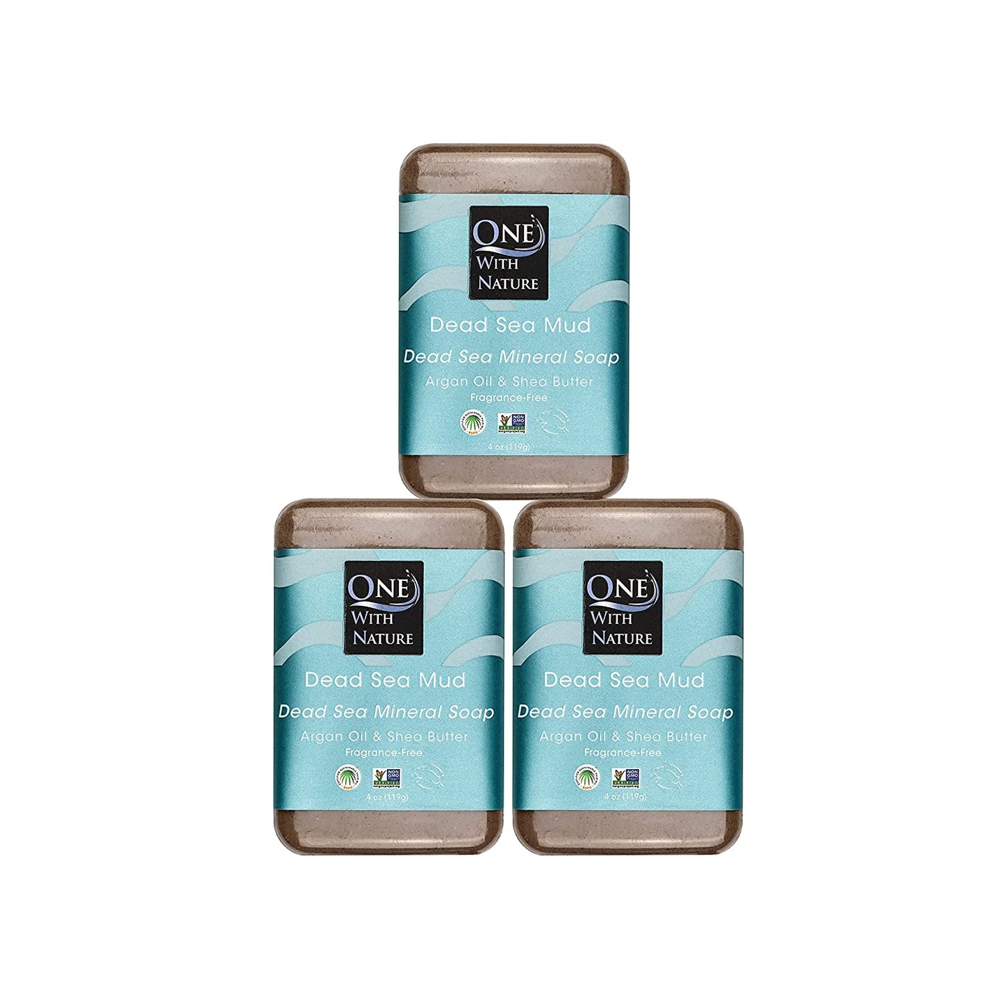 One with Nature 4 Oz Variety 3Pk-Mud, Activated Charcoal, and Dead Sea Mineral Soap with Argan Oil & Shea Butter - Dead Sea Salt Contains Magnesium, Sulfur & 21 Essential Minerals - Acne, Eczema
