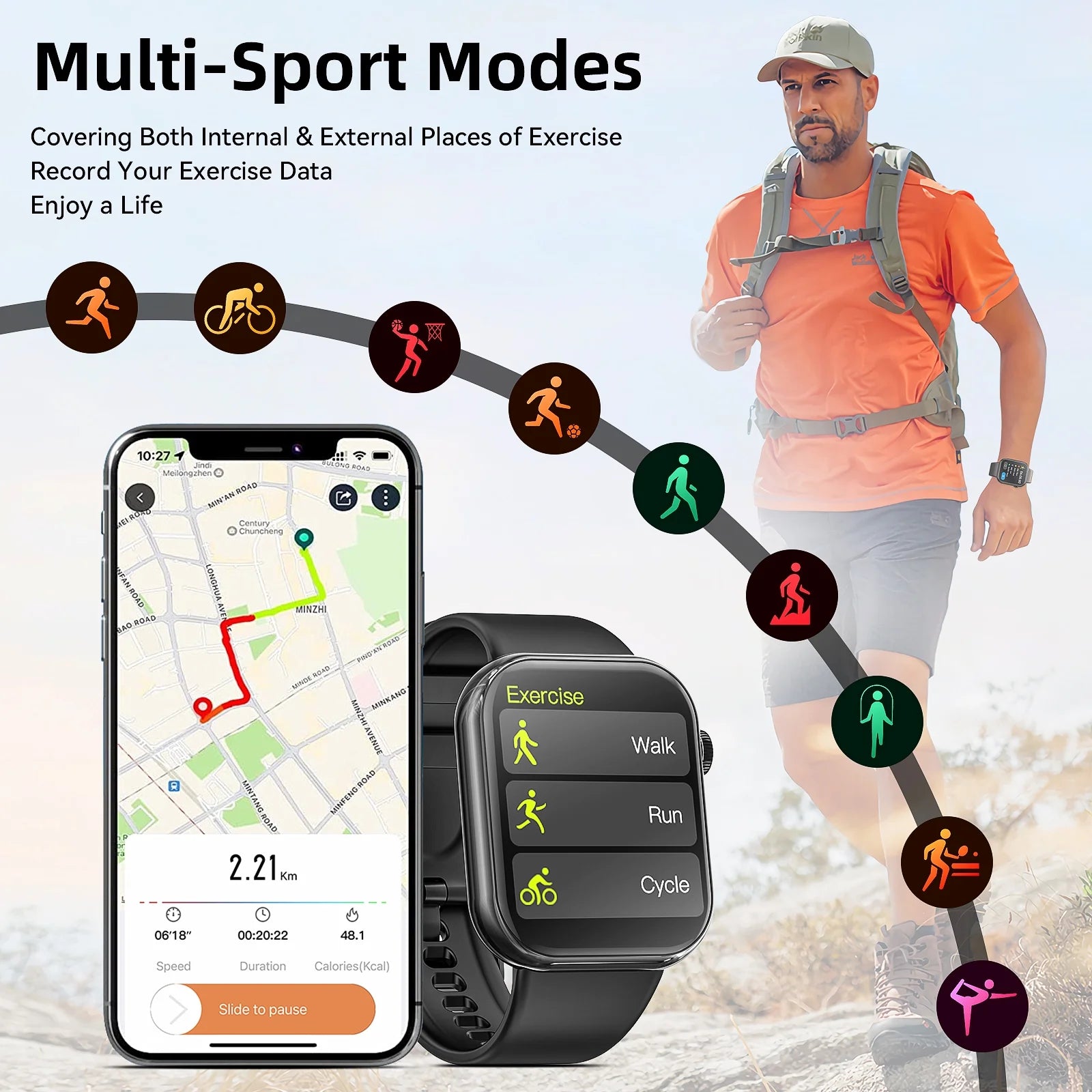 Smart Watch for Men with IP67 Waterproof,1.85 Inch Smart Watch Black