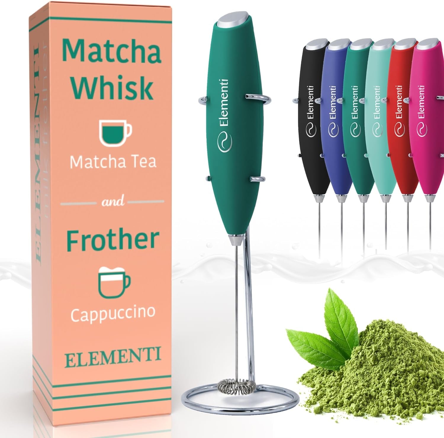 Elementi Milk Frother Wand & Matcha Mixer, Mini Electric Whisk for Coffee - Frother for Coffee - Milk Frother Handheld - Coffee Stirrers Electric Matcha Frother & Hand Whisk (Black)