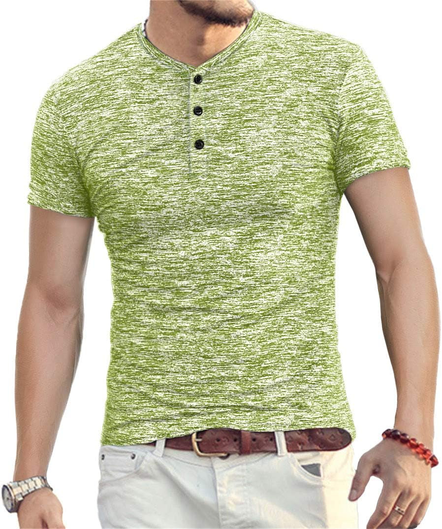 YTD Mens Fashion Casual Slim Fit Basic Henley Short/Long Sleeve Lightweight Summer T-Shirt