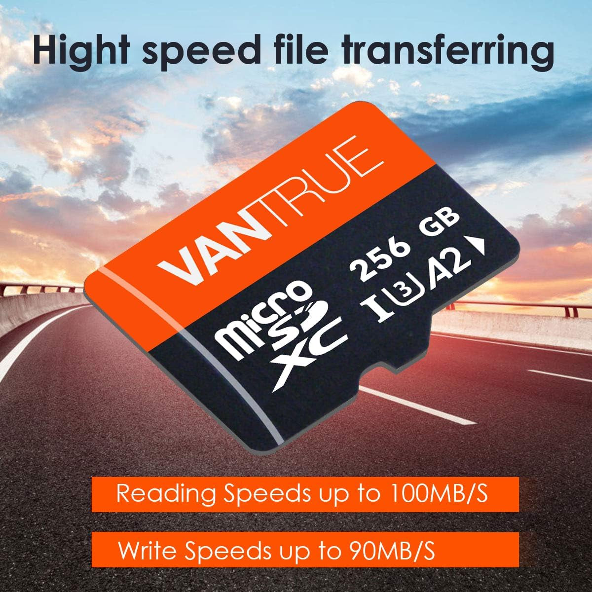 Vantrue 256GB Microsdxc UHS-I U3 4K UHD Video High Speed Transfer Monitoring SD Card with Adapter for Dash Cams, Body Cams, Action Camera, Surveillance & Security Cams