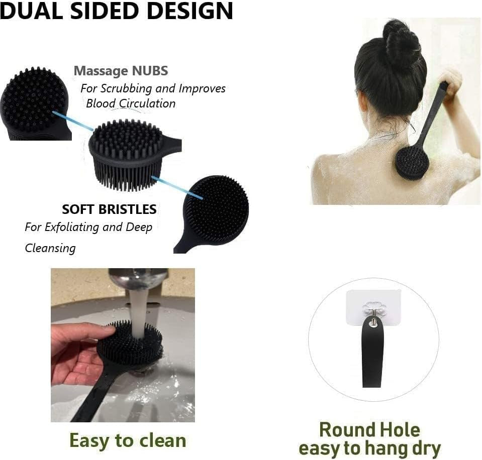 Silicone Body Scrubber, Long Handle Back Scrubber for Shower, Silicone Body Brush Shower Scrubber for Body, Shower Srush Back Brush Body Exfoliator