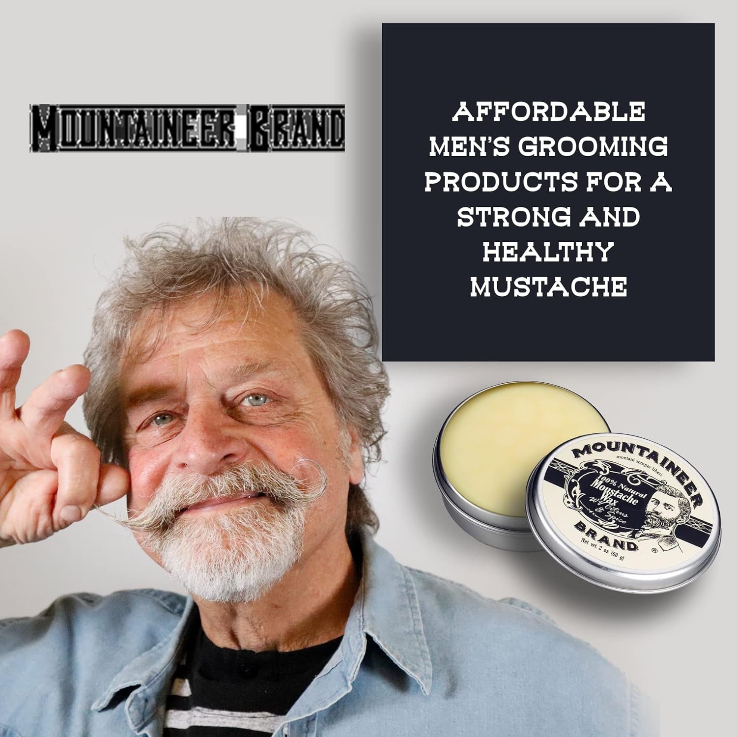 Mountaineer Brand Mustache Wax | Strong Hold | All Natural Ingredients with Beeswax | Grooming Beard Moustache Wax for Men | Made in USA | Citrus & Spice Scent 2Oz
