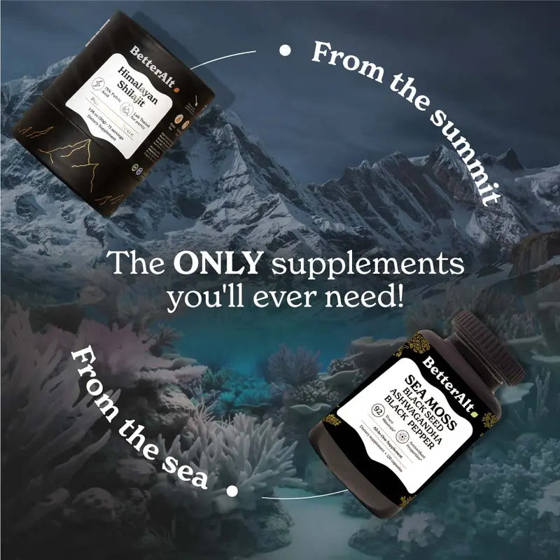 Betteralt Ultimate Energy Duo | Himalayan Shilajit + Irish Sea Moss | Lab-Tested for Purity