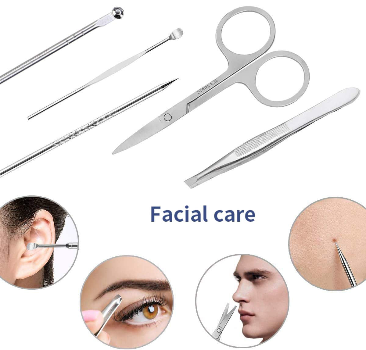 Manicure Set Pedicure Kit Professional 19 Pcs Nail Clipper for Men & Women Stainless Steel Sharp Cutter Grooming Nose Hair Scissors…Black Fingernails & Toenails with Portable Case (Wine Red_19 Pieces)