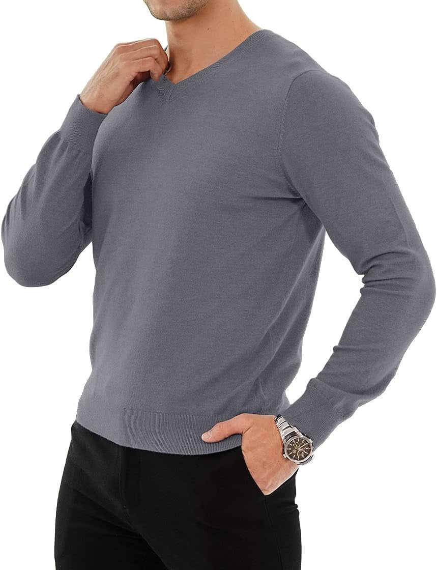 YTD Men'S Casual Slim Fit V-Neck Pullover Long Sleeve Knitted Pullover Sweaters