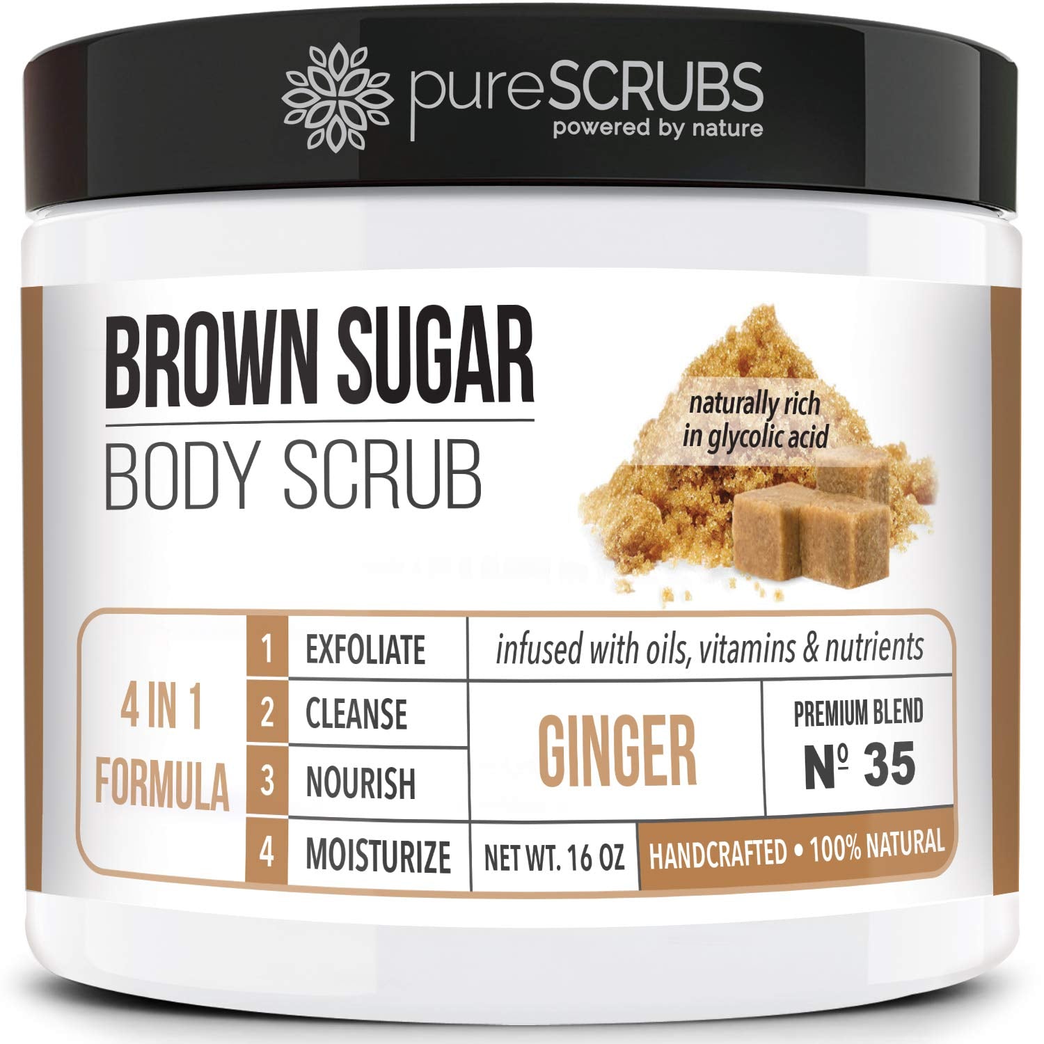 Purescrubs Premium Organic Brown Sugar UNSCENTED FACE & BODY SCRUB Set - Large 16Oz, Infused with Organic Essential Oils & Nutrients INCLUDES Wooden Spoon, Loofah & Mini Exfoliating Bar Soap