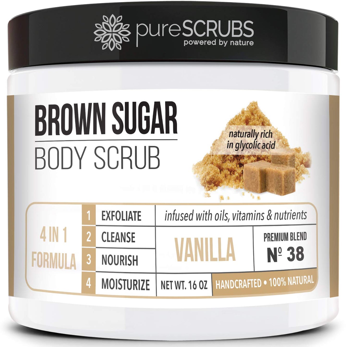 Purescrubs Premium Organic Brown Sugar UNSCENTED FACE & BODY SCRUB Set - Large 16Oz, Infused with Organic Essential Oils & Nutrients INCLUDES Wooden Spoon, Loofah & Mini Exfoliating Bar Soap