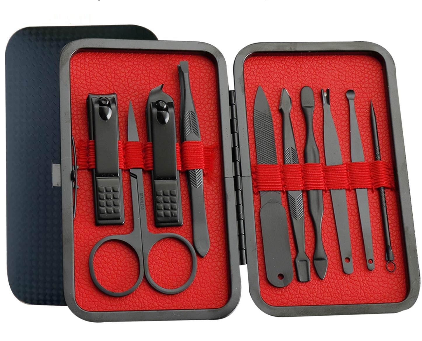 Manicure Set Pedicure Kit Professional 19 Pcs Nail Clipper for Men & Women Stainless Steel Sharp Cutter Grooming Nose Hair Scissors…Black Fingernails & Toenails with Portable Case (Wine Red_19 Pieces)