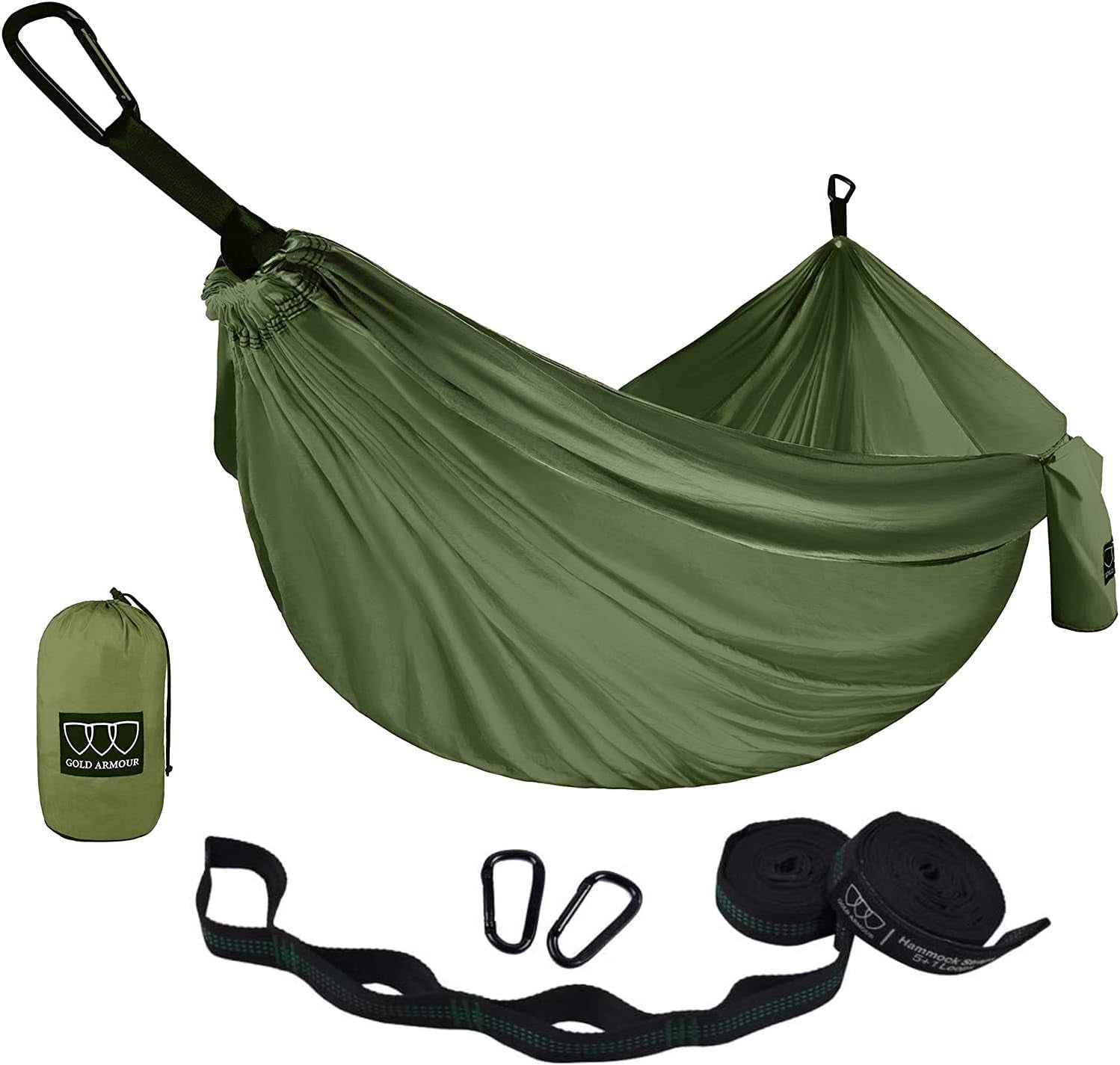 Gold Armour Camping Hammock - Portable Hammock Single Hammock Camping Accessories Gear for Outdoor Indoor Adult Kids, USA Based Brand (Light Blue & Grey)