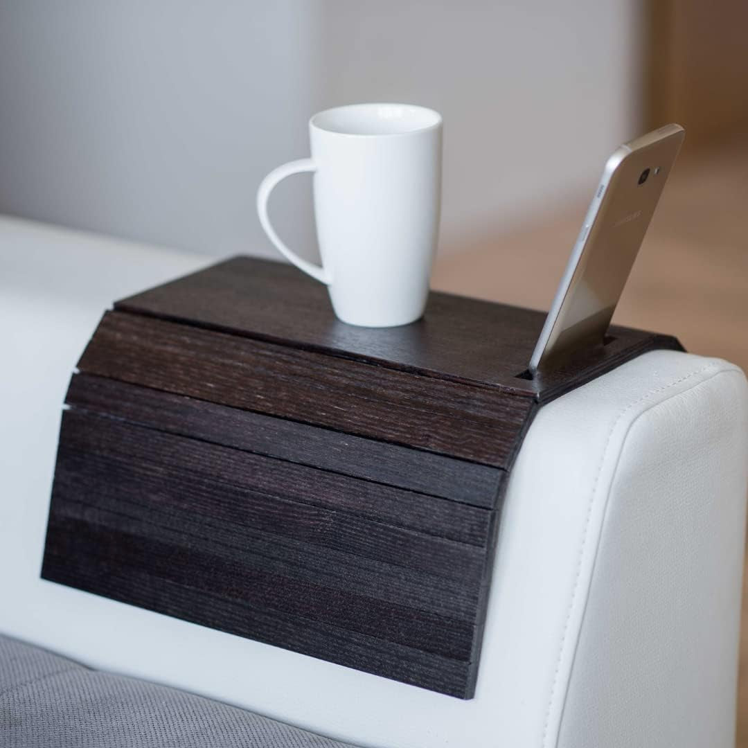 Sofa Arm Tray Table Couch Bedside Wood Coaster Coffee Cup Foldable Armrest Caddy End Protector Folding Living Room Furniture Mat Tv Chair Tables Trays with Phone Holder