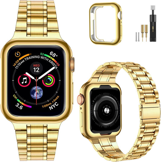 Miohhr Solid Stainless Steel Band Compatible with Apple Watch 49Mm 45Mm 44Mm 42Mm 41Mm 40Mm 38Mm, Metal Strap for Iwatch Series Ultra/Ultra2/9/8/7/6/5/4/3/2/1 SE Women and Men