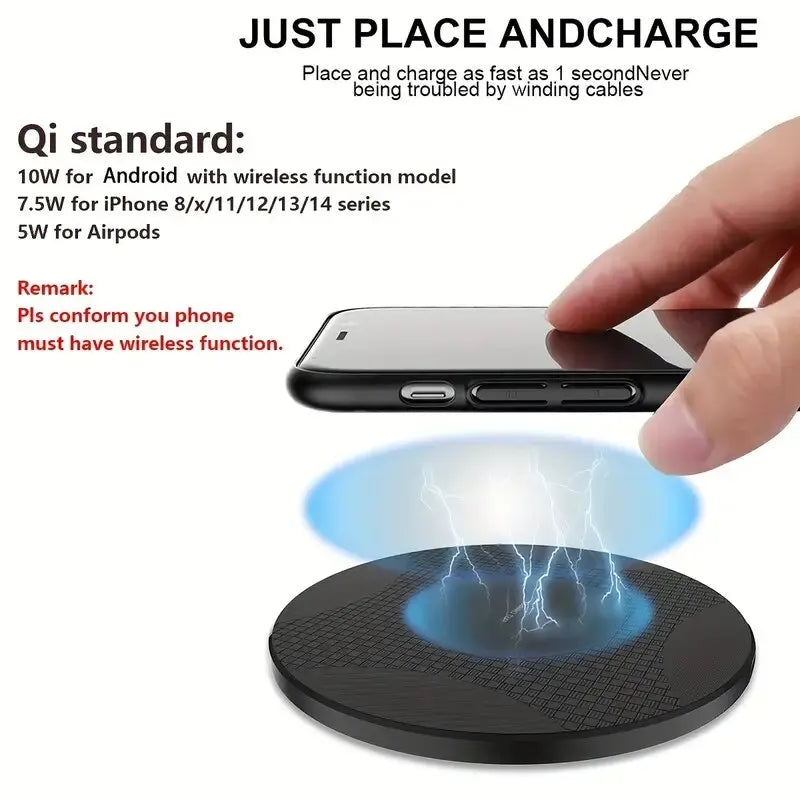 10W Wireless Charger Pad Stand Desktop Ultra-Thin Mobile Phone Fast Charging Dock Station for Iphone 14 13 12 11 Samsung Xiaomi