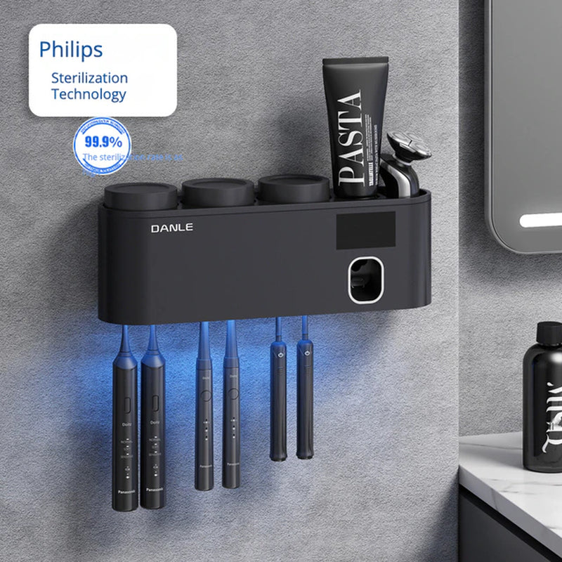 Multi-Functional Smart Toothbrush Holder Wall-Mounted Toothbrush Cup Holder Bathroom Shelf Toothpaste Dispenser
