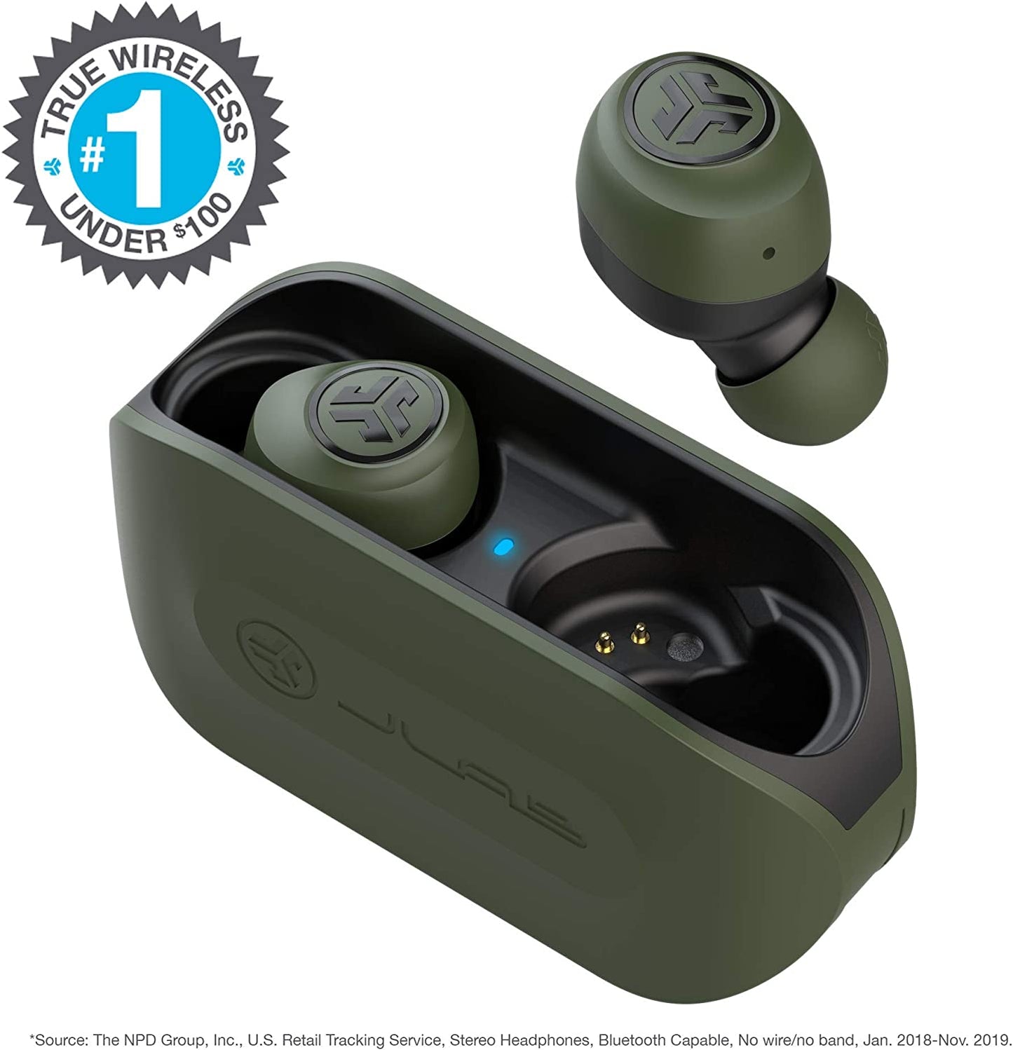 Jlab Go Air True Wireless Bluetooth Earbuds + Charging Case, Green, Dual Connect, IP44 Sweat Resistance, Bluetooth 5.0 Connection, 3 EQ Sound Settings Signature, Balanced, Bass Boost