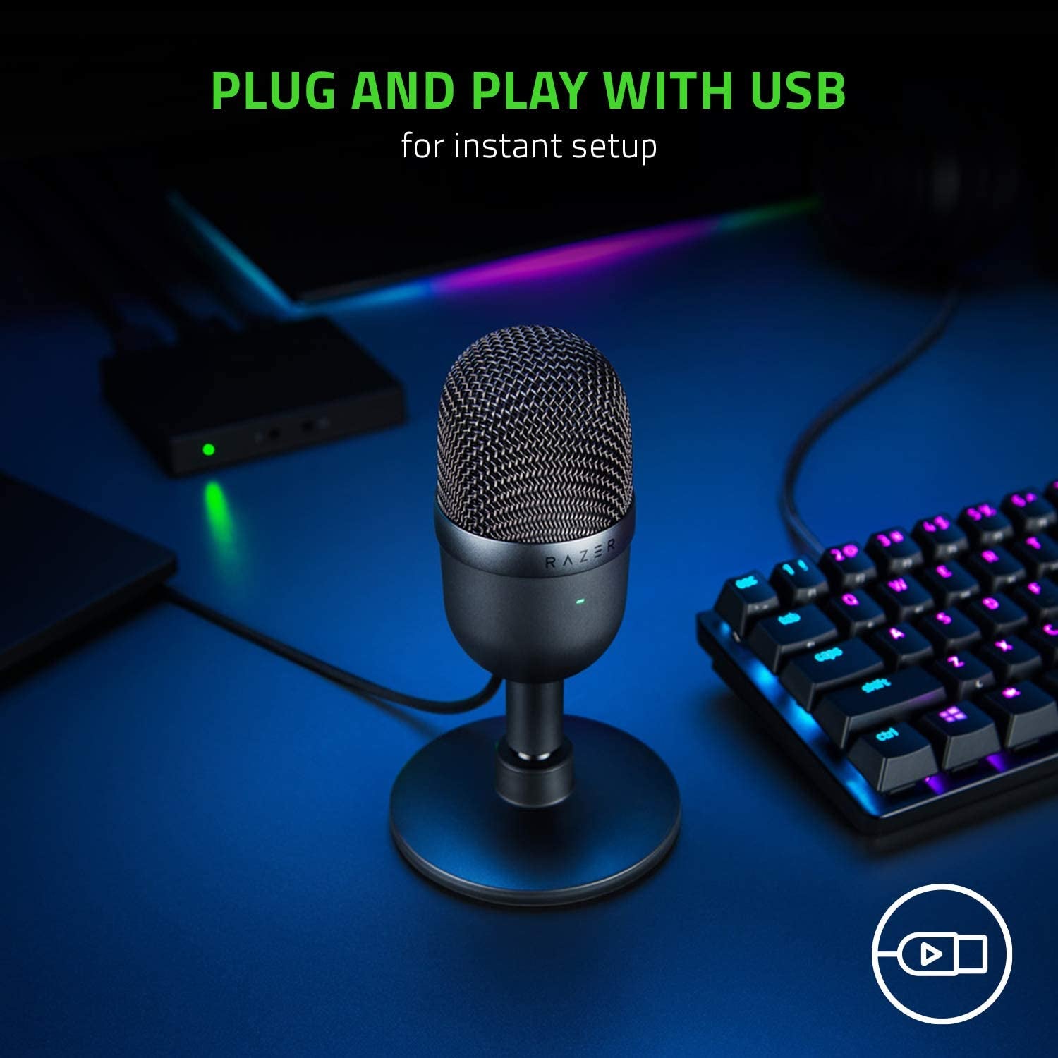 Razer Seiren Mini USB Condenser Microphone: for Streaming and Gaming on PC - Professional Recording Quality - Precise Supercardioid Pickup Pattern - Tilting Stand - Shock Resistant - Classic Black