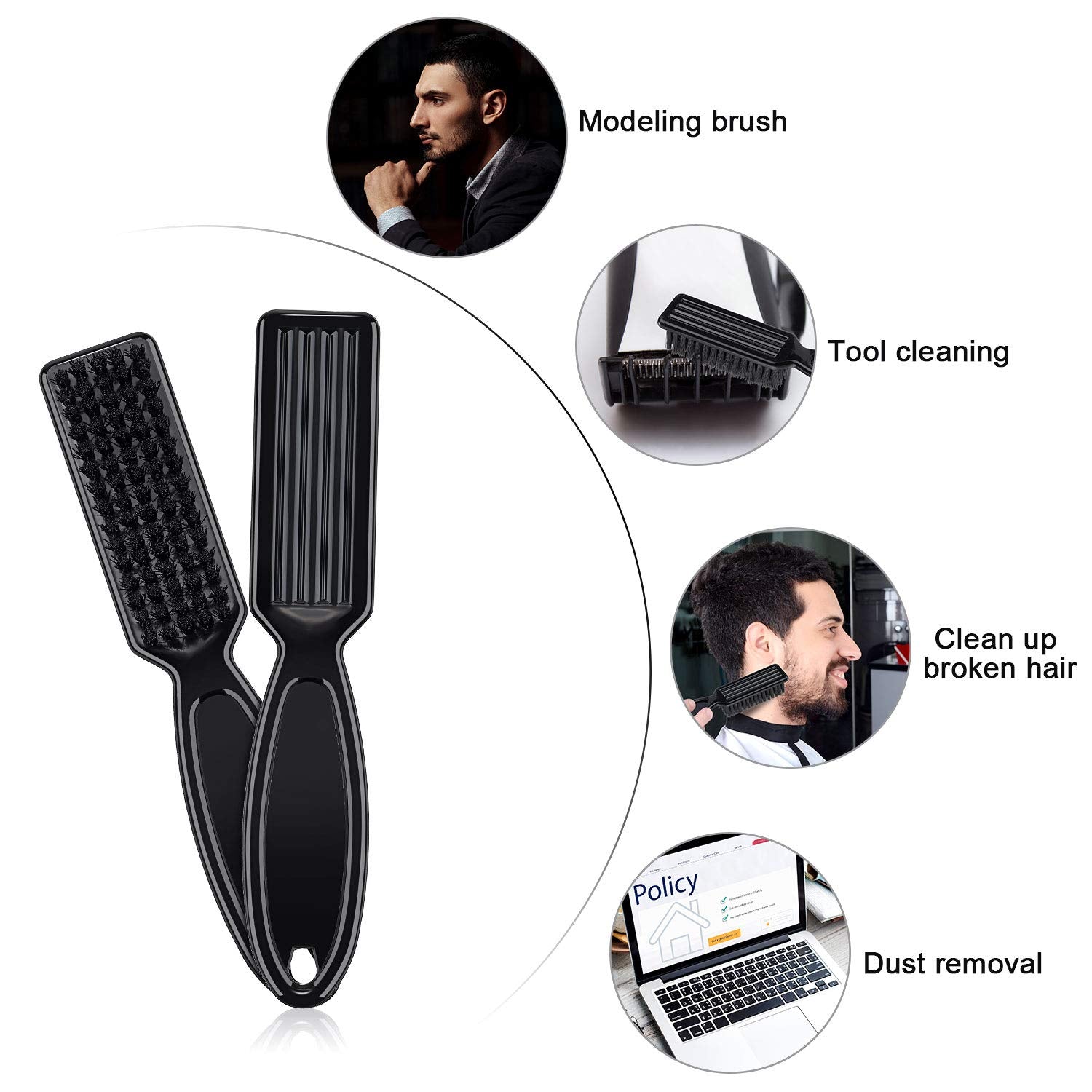 3 Pieces Clipper Blade Cleaning Brush Hair Clipper Cleaning Nylon Brush Nail Brush Trimmer Barber Cleaning Brush Tool (Black)