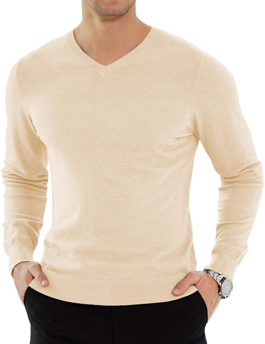 YTD Men'S Casual Slim Fit V-Neck Pullover Long Sleeve Knitted Pullover Sweaters