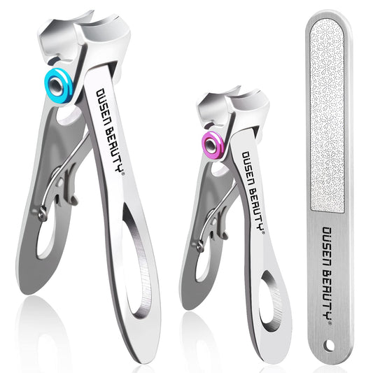 Nail Clippers for Thick Nails, Extra Wide Jaw Opening Nail Cutter for Hard Toenail, Stainless Steel Fingernail Big Toenail Trimmer with Nail File 3 Pcs Set for Large Toenail Seniors & Men & Women