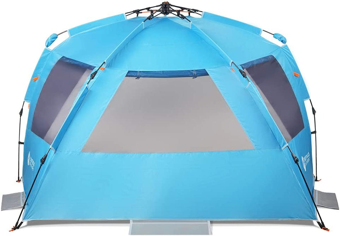 Easthills Outdoors Instant Shader Dark Shelter XL Beach Tent 99" Wide for 4-6 Person Sun Shelter UPF 50+ with Extended Zippered Porch Pacific Blue