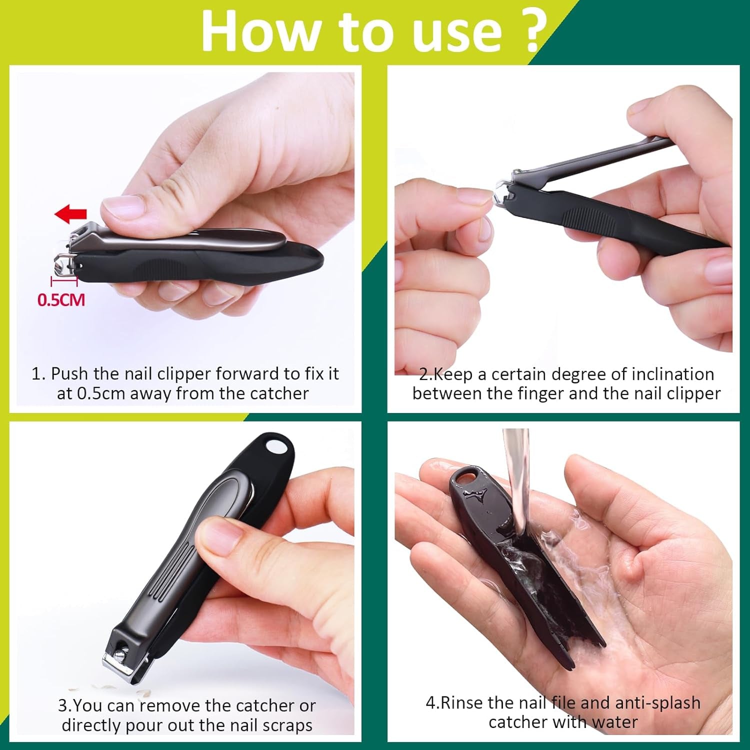 GLAMFIELDS Nail Clipper with Catcher, Large Fingernail Toenail Clipper,Slanted Edge Nail Clippers Leather Case Packed Good Gift for Men and Women 2PACK