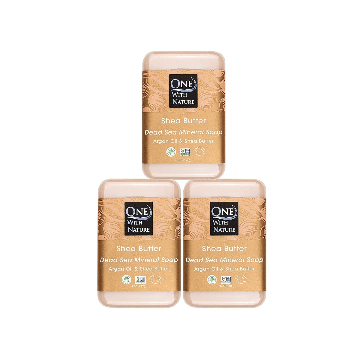 One with Nature 4 Oz Variety 3Pk-Mud, Activated Charcoal, and Dead Sea Mineral Soap with Argan Oil & Shea Butter - Dead Sea Salt Contains Magnesium, Sulfur & 21 Essential Minerals - Acne, Eczema
